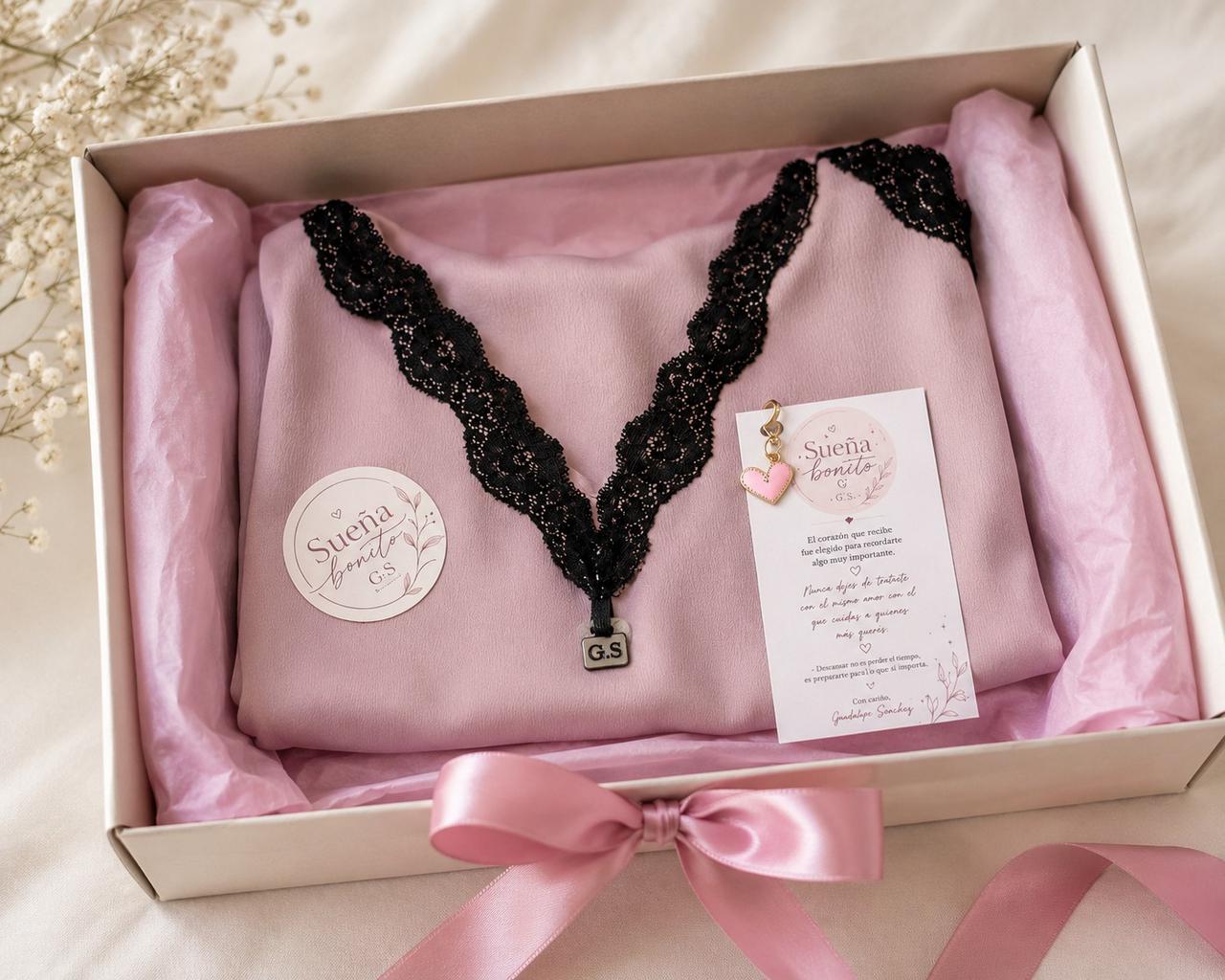 Pedido Sueña Bonito presentado en caja con lazo, mensaje y detalle de corazón