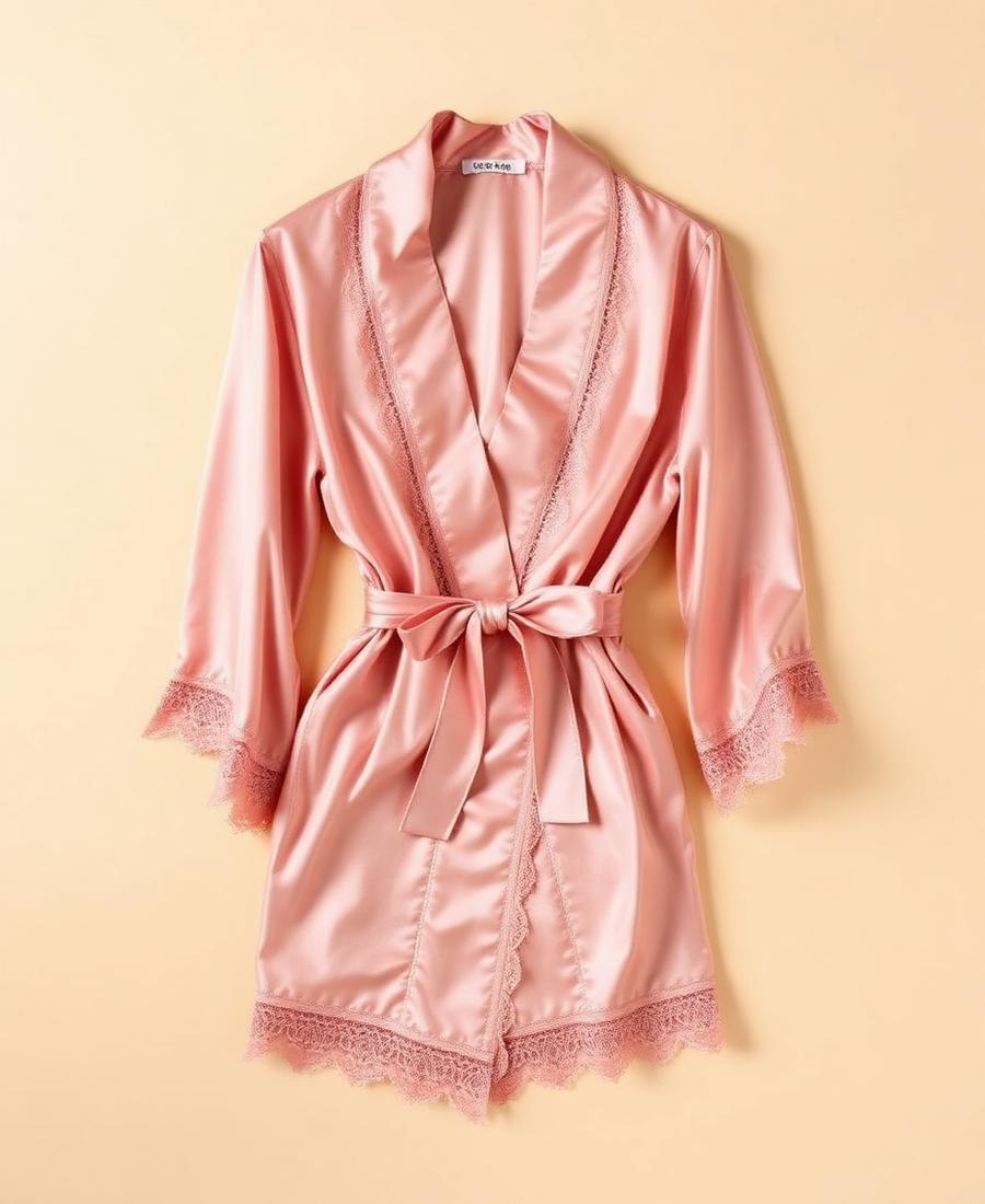 Pijama Bata en seda rosa viejo